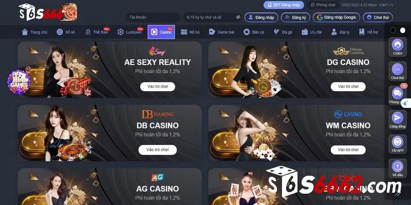Các sảnh casino tại S666